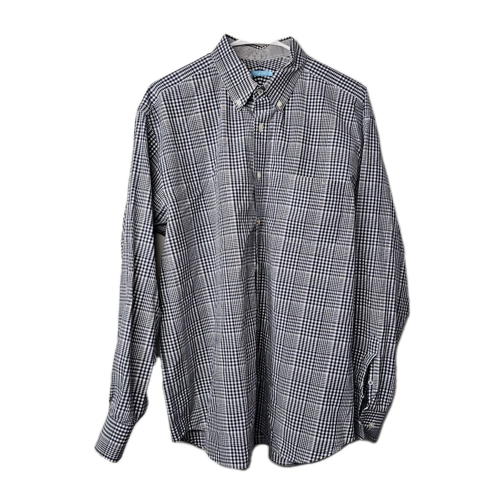 J. McLaughlin Men XL Button Down Shirt Long Sleeve Blue Check Plaid 100% Cotton